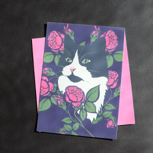 Tuxedo Cat Peony Blommigt Art Tuxie Cats Poster