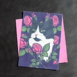 Tuxedo Cat Peony Blommigt Art Tuxie Cats Poster