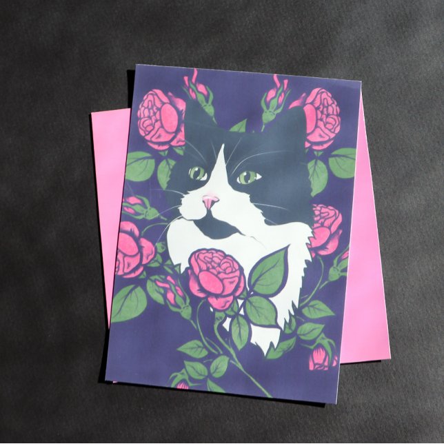 Tuxedo Cat Peony Blommigt Art Tuxie Cats Poster (Skapare uppladdad)