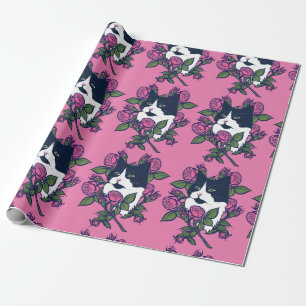 Tuxedo Cat Peony Blommigt Art Tuxie Cats Presentpapper