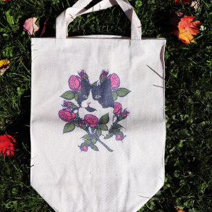 Tuxedo Cat Peony Blommigt Art Tuxie Cats Tygkasse