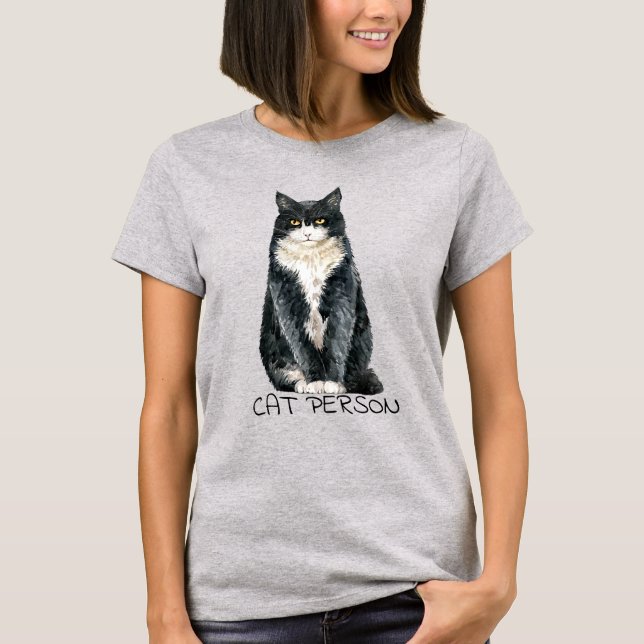 Tuxedo Cat Person Art T-Shirt (Framsida)
