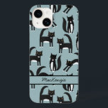 Tuxedo Cat-Personlig<br><div class="desc">Cute Black and white bicolor tuxedo-katter som är i rörelse. En roligt mönster på en anka-äggblå bakgrund, perfekt för djur och djurälskare. Ändra namn för att anpassa.</div>