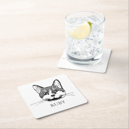 Tuxedo Cat Personlig Hand Teckning Underlägg Papper Kvadrat