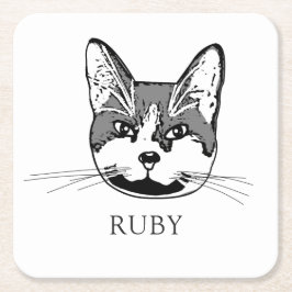 Tuxedo Cat Personlig Hand Teckning Underlägg Papper Kvadrat
