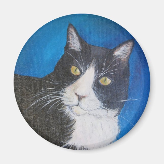 Tuxedo Cat Pet Art Anpassningsbar Magnet (Framsidan)
