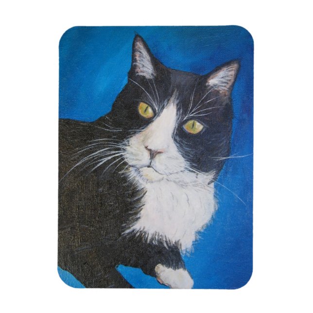 Tuxedo Cat Pet Art Magnet Customized Gift Options (Vertikal)
