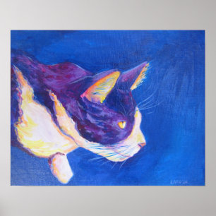 Tuxedo Cat Pet Porträtt Painting Poster