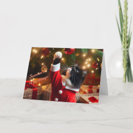 Tuxedo Cat Play med jul Boll på Träd-kort Helgkort