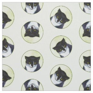 Tuxedo Cat Porträtt målning Cute Original Art Tyg