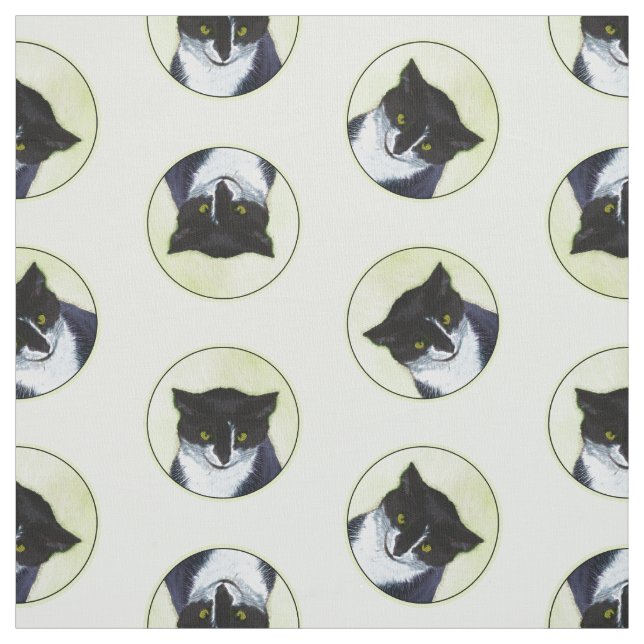 Tuxedo Cat Porträtt målning Cute Original Art Tyg (Provkarta)