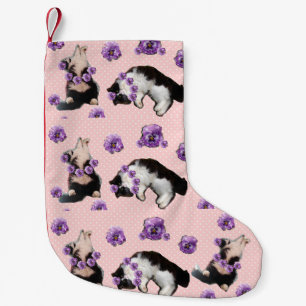 Tuxedo Cat Rosa Polka Dot-julklapp Liten Julstrumpa