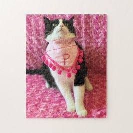 Tuxedo Cat Rosa Puzzle Pussel