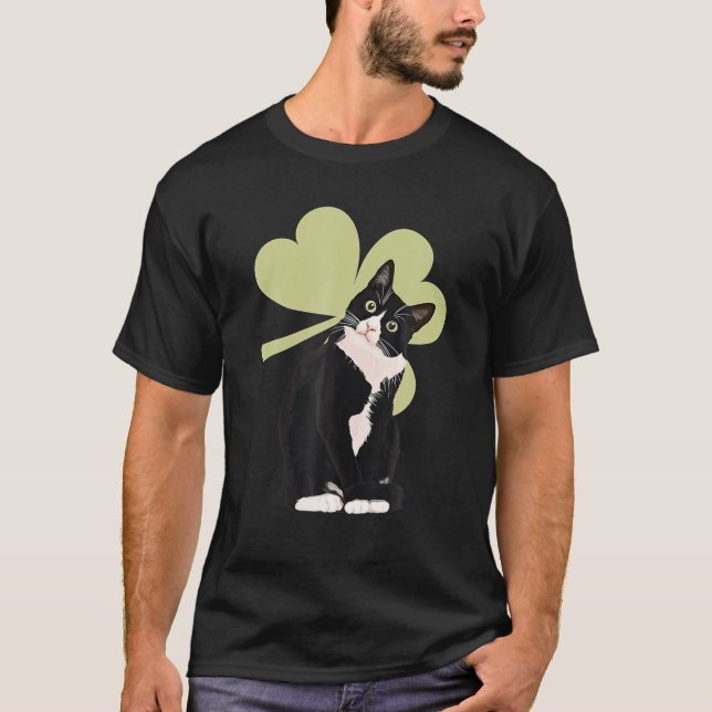 Tuxedo Cat Saint St. Patrick Paddy's Day Cat Lov T Shirt (Framsida)