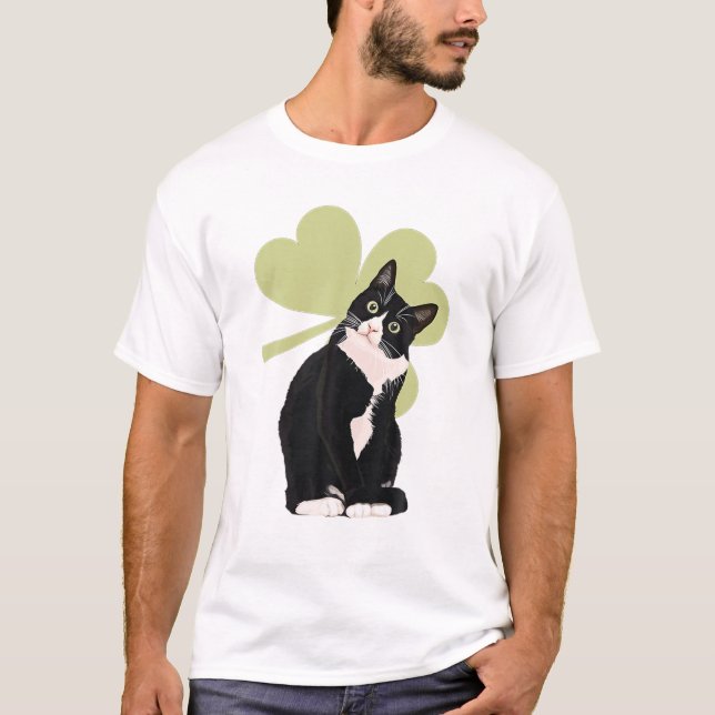 Tuxedo Cat Saint St. Patrick Paddy's Day Cat Lov T Shirt (Framsida)