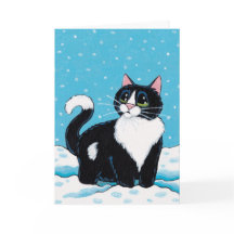 Tuxedo Cat stående knälusdjup i Snö-färg