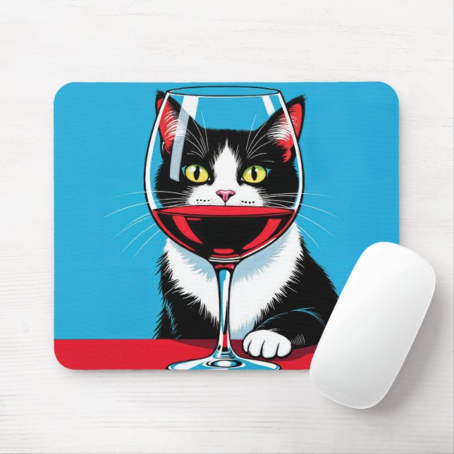 Tuxedo Cat Staring Through a Wine Glass Musmatta (Med mus)