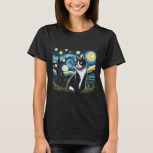 Tuxedo Cat Starry Night Painting Tuxedo Cat Owner T Shirt
