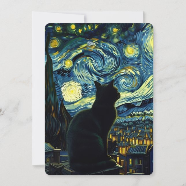 Tuxedo Cat Starry Night Tuxedo Cat Owner Inbjudningar (Framsida)