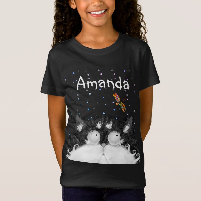 Tuxedo Cat Surprisad av Dragonfly (Mörk) T-Shirt (Framsida)