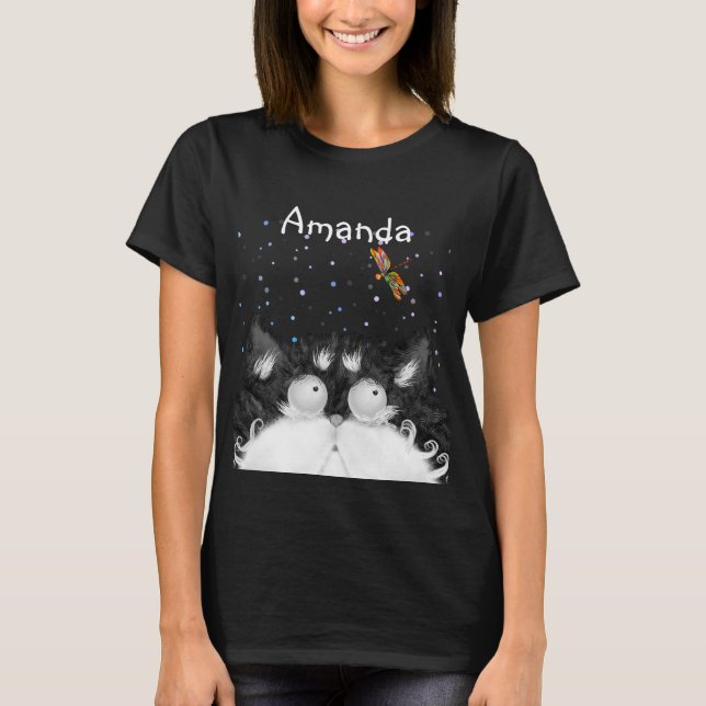 Tuxedo Cat Surprisad av Dragonfly (Mörk) T-Shirt (Framsida)
