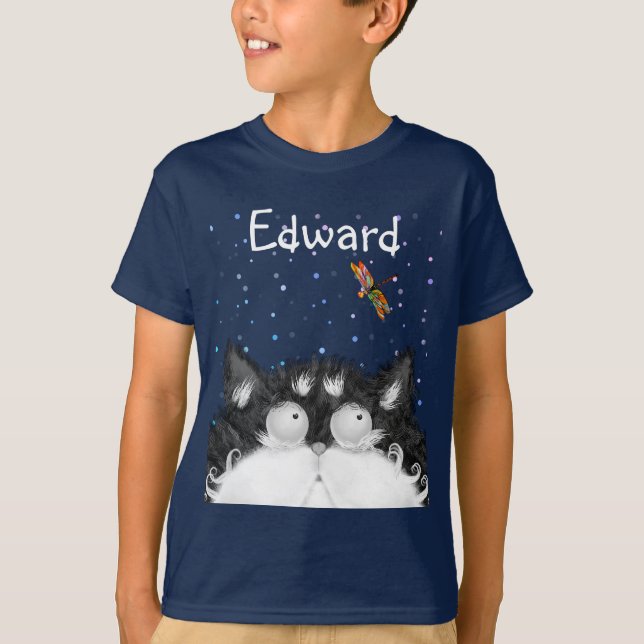 Tuxedo Cat Surprisad av Dragonfly (Mörk) T-Shirt (Framsida)