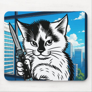Tuxedo Cat Switchblade Mousepad by Phil Elmore Musmatta