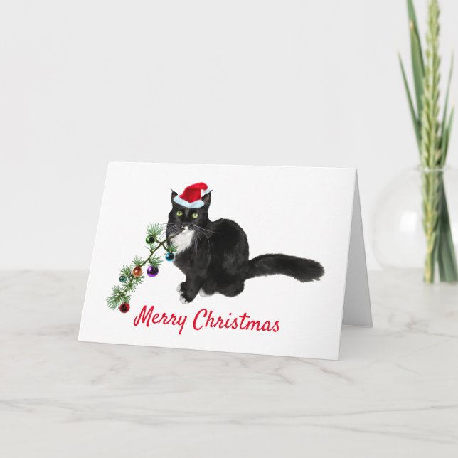 Tuxedo Cat Träd-julkort Helgkort (Framsida)