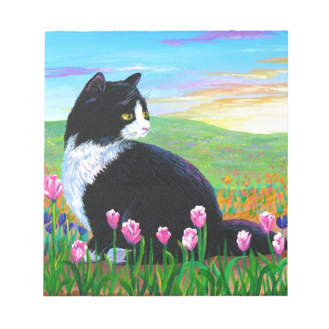 Tuxedo Cat Tulips Creationarts Anteckningsblock (Framsida)