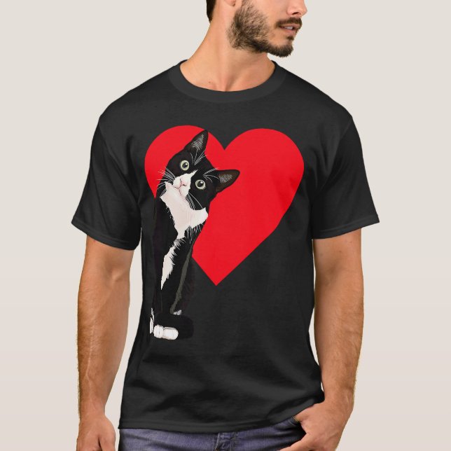 Tuxedo Cat Valentine Day Heart Cat T Shirt (Framsida)