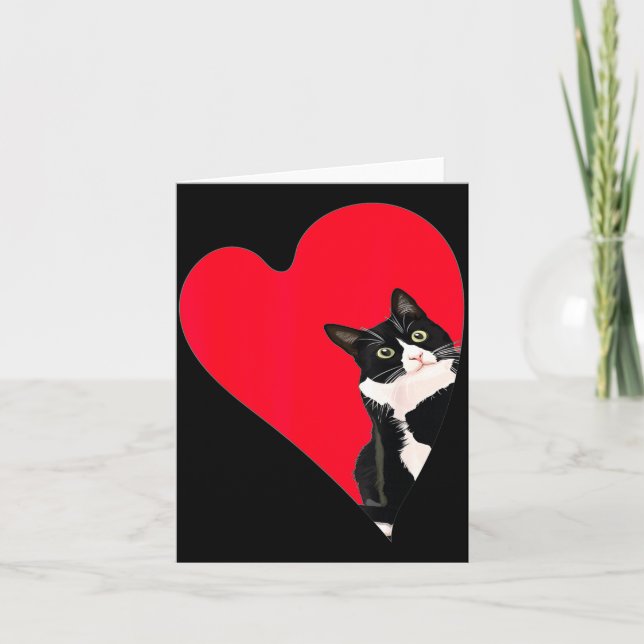 Tuxedo Cat Valentine Heart For Kitten And Animal L Kort (Framsida)