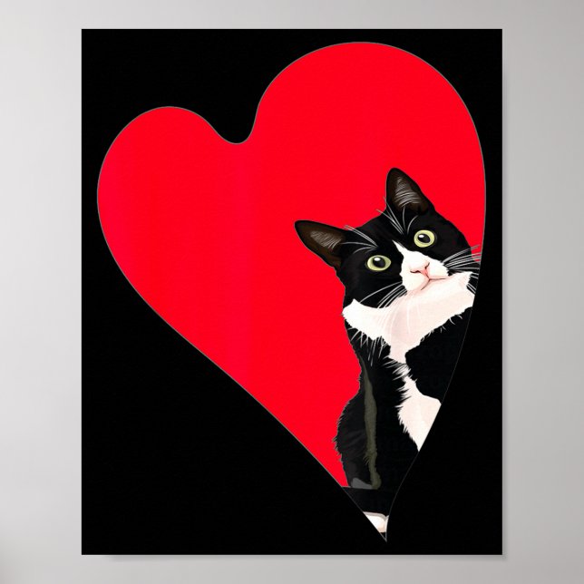 Tuxedo Cat Valentine Heart For Kitten And Animal L Poster (Framsidan)