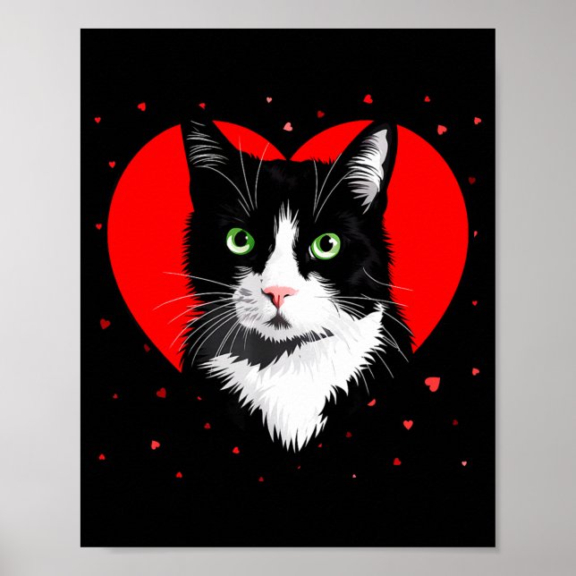 Tuxedo Cat Valentine Heart For Kitten And Animal L Poster (Framsidan)