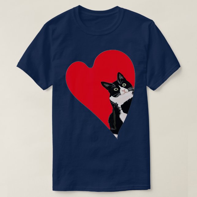 Tuxedo Cat Valentine Heart för Kitten och Animal L T Shirt (Design framsida)