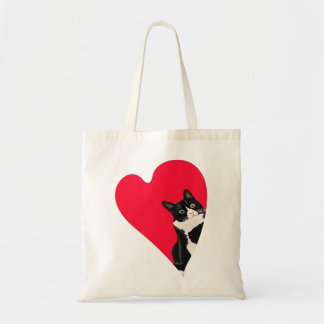 Tuxedo Cat Valentine Heart för Kitten och Animal L Tygkasse
