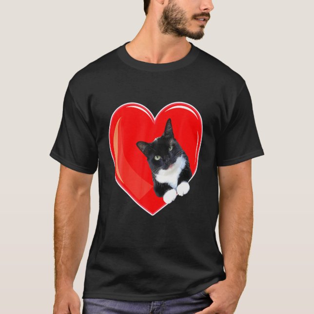 Tuxedo Cat Valentine Heart för Kitten och Kat Kärl T Shirt (Framsida)