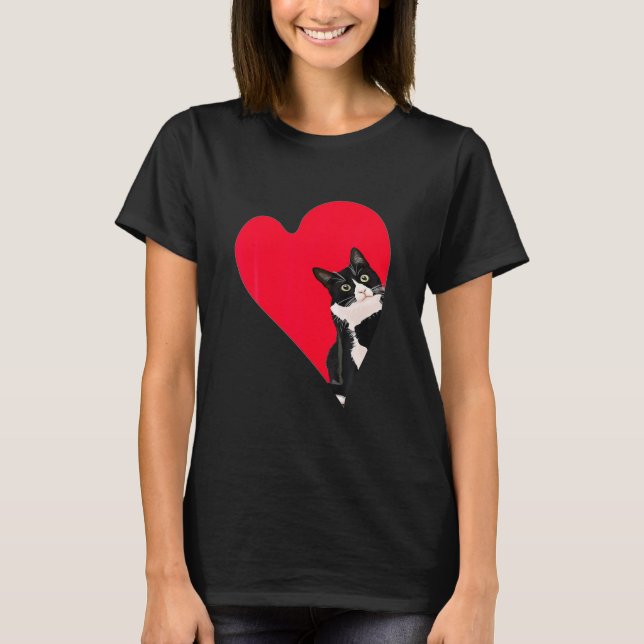Tuxedo Cat Valentine Heart Kitten T Shirt (Framsida)