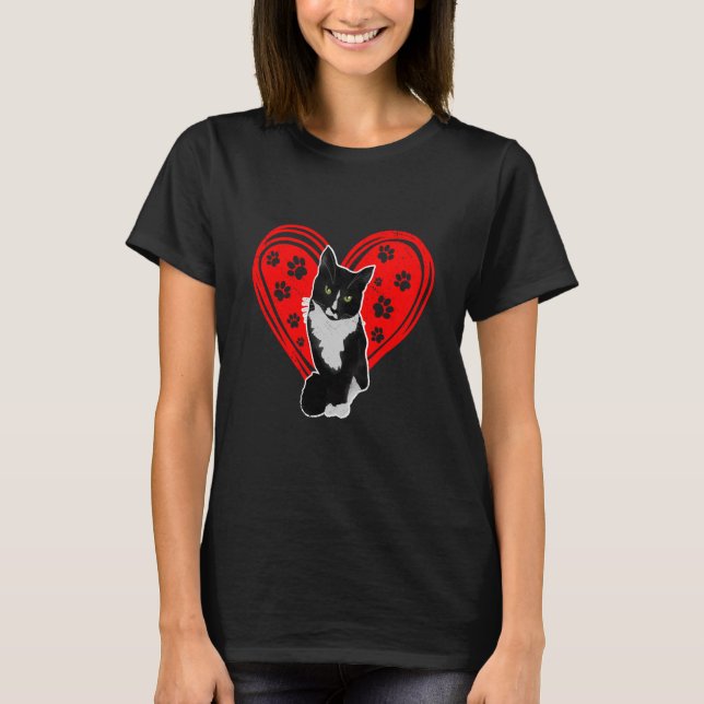 Tuxedo Cat Valentine Heart Tass för kattunge och k T Shirt (Framsida)
