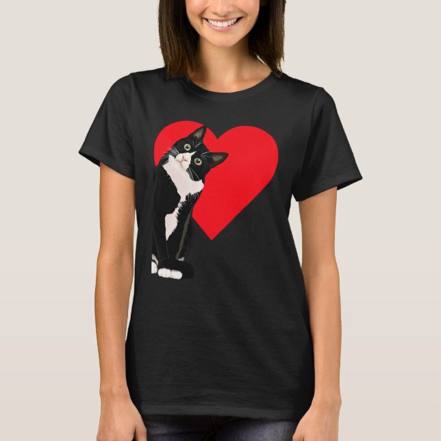 Tuxedo Cat Valentine's Day Heart Cat T Shirt (Framsida)