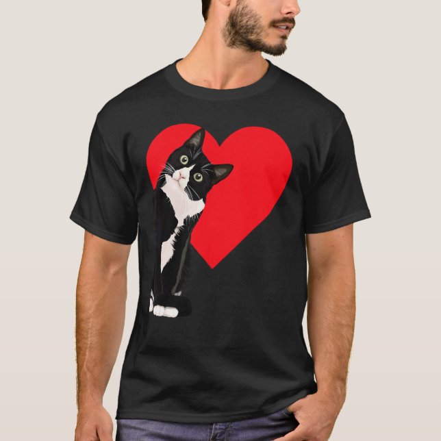 Tuxedo Cat Valentine's Day Heart Cat T Shirt (Framsida)