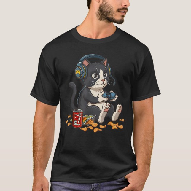 Tuxedo Cat Video Spelare Kontroll PC Konsol T Shirt (Framsida)