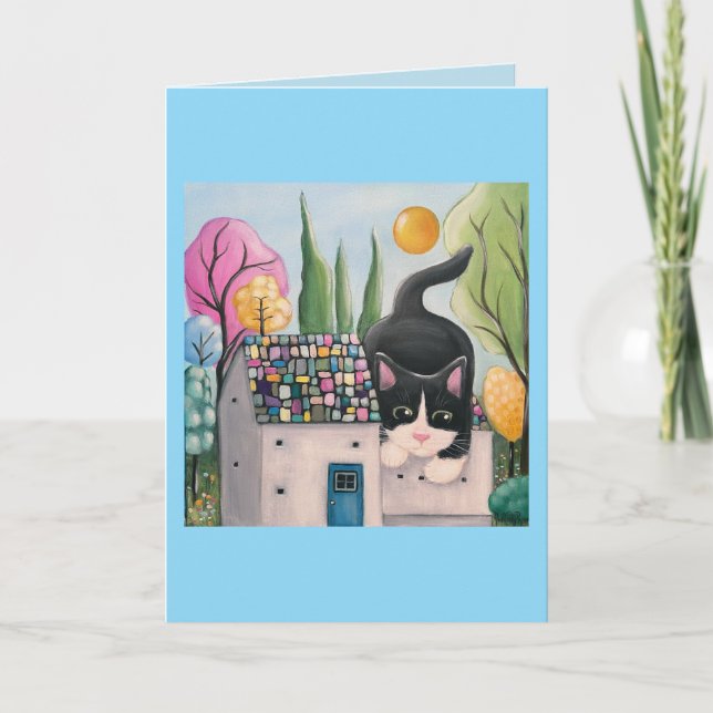 Tuxedo Cat Whimsical Art Kort (Framsida)