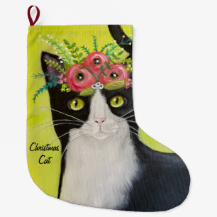 Tuxedo Cat Whimsical Art Stor Julstrumpa