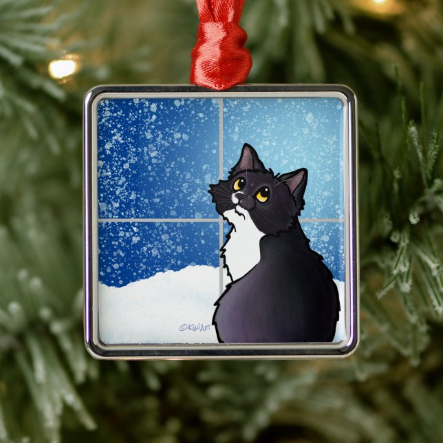 Tuxedo Cat Window Ceramic Ornament (Träd)