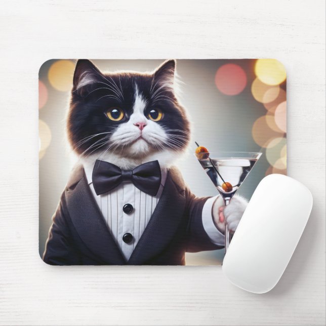 Tuxedo Cat with Martini Cocktail Musmatta (Med mus)