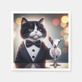 Tuxedo Cat with Martini Cocktail Pappersservett
