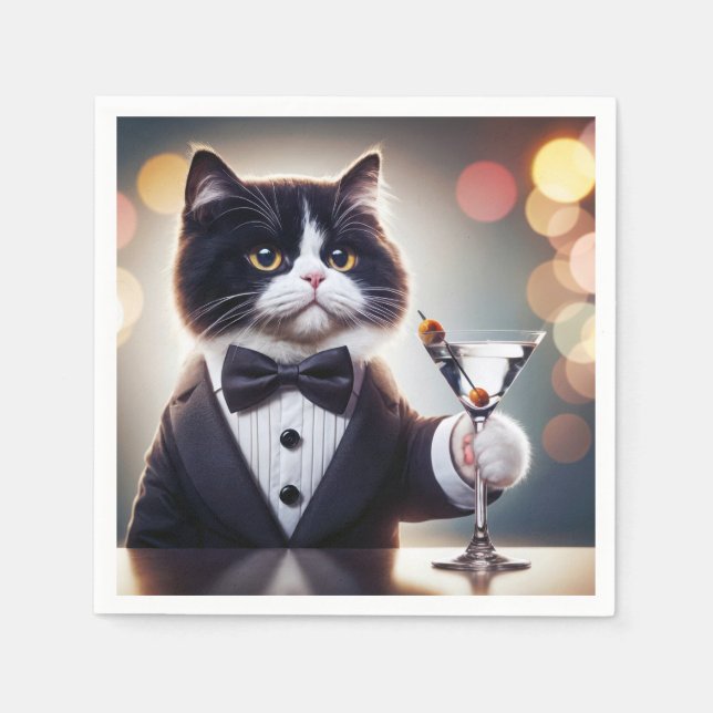 Tuxedo Cat with Martini Cocktail Pappersservett (Framsidan)