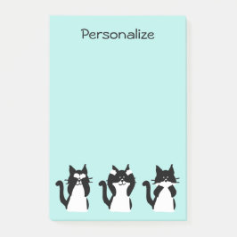 Tuxedo Cats | Tre Wise Kattunge Aqua Blue Post-it Block