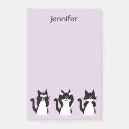 Tuxedo Cats | Tre Wise Kattunge Light Lila Post-it Block