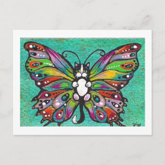 Tuxedo Catterfly Cat/Butterfly Whimsical Fantasy! Vykort